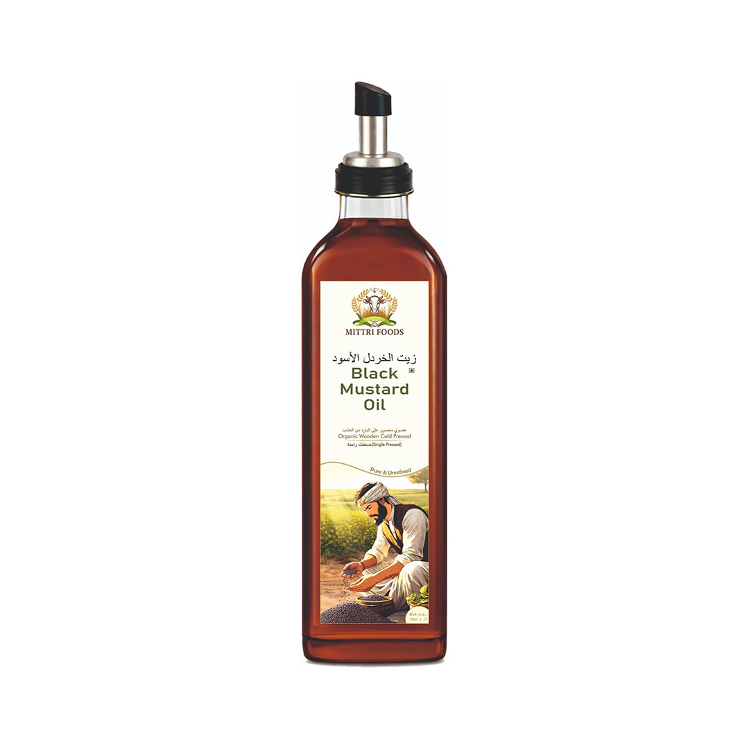 Organic Cold Pressed Black Mustard Oil 1L | Wood Pressed | Pure & Unrefined | Single Pressed | Premium Cooking Oil | Rich Natural Flavor