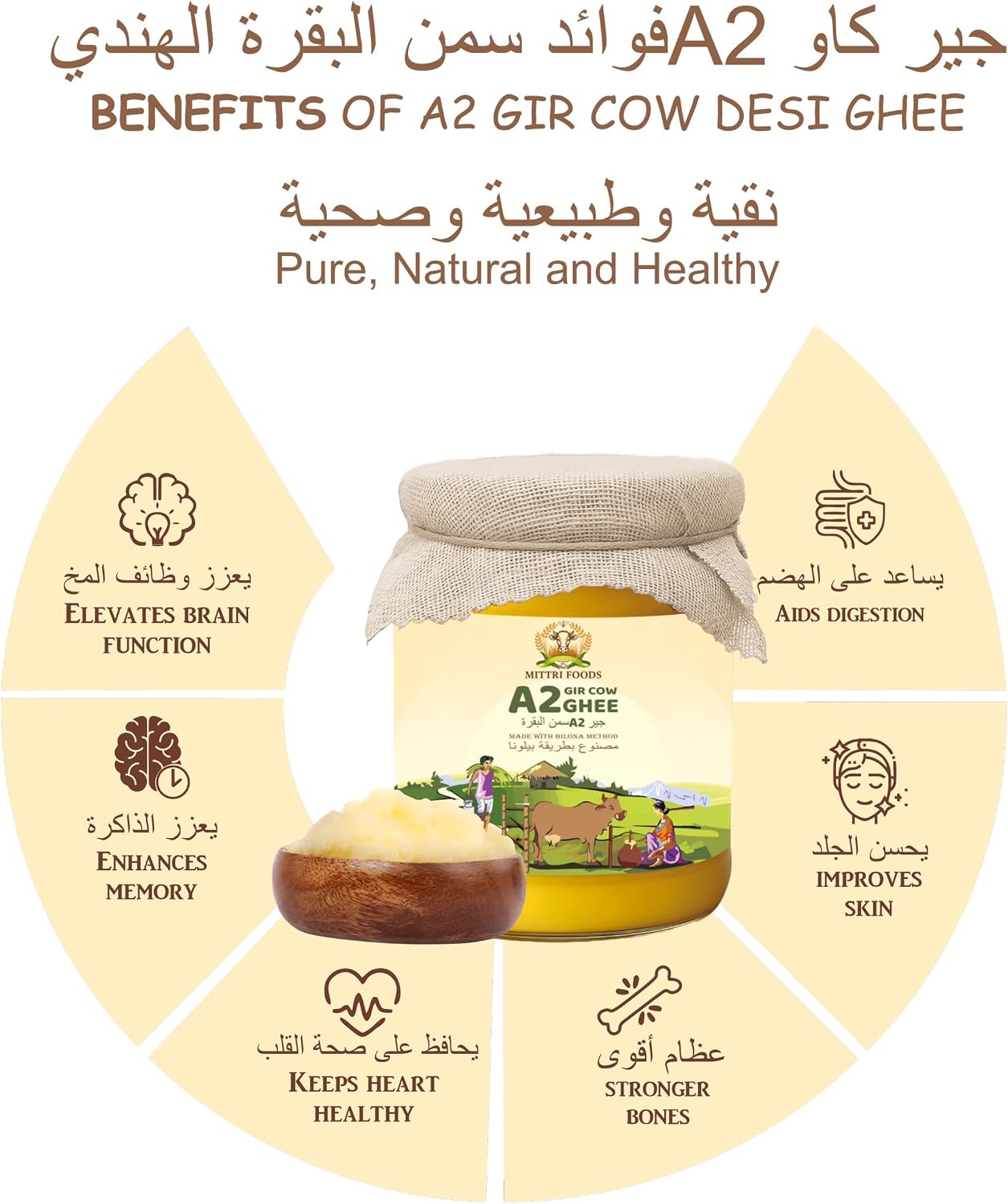 A2 Gir Cow Ghee | Made with Traditional Bilona Method | Grassfed, Pure & Healthy | Natural & Lab-Tested