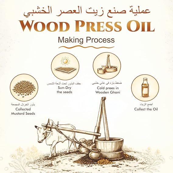 Organic Cold Pressed Black Mustard Oil 1L | Wood Pressed | Pure & Unrefined | Single Pressed | Premium Cooking Oil | Rich Natural Flavor
